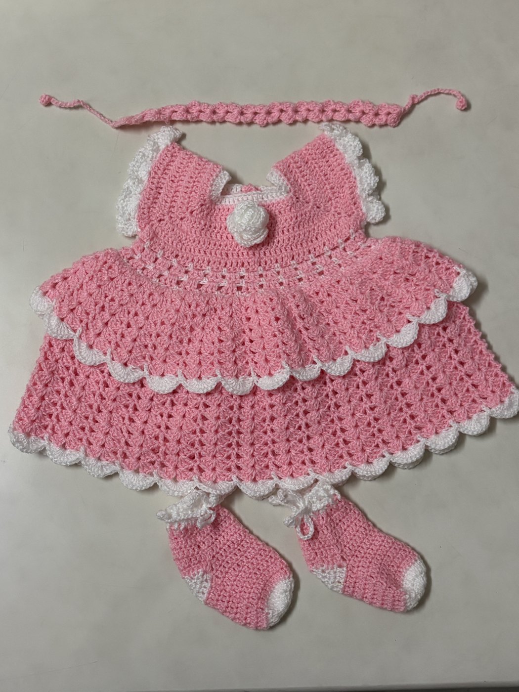 Pink crochet baby frock