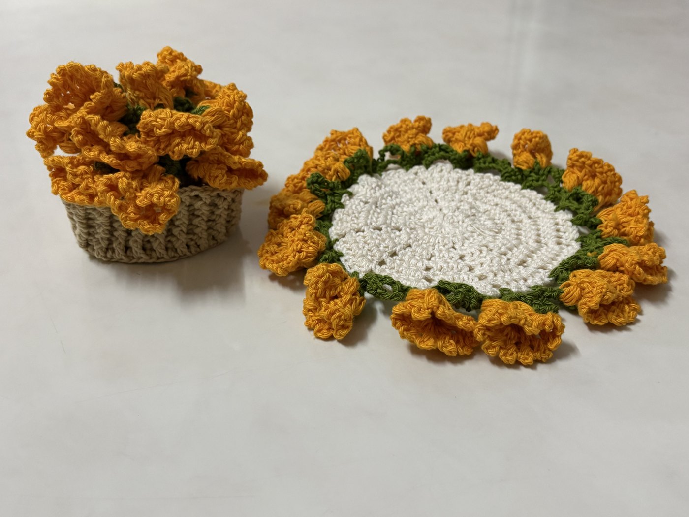 Two tea coasters with basket
